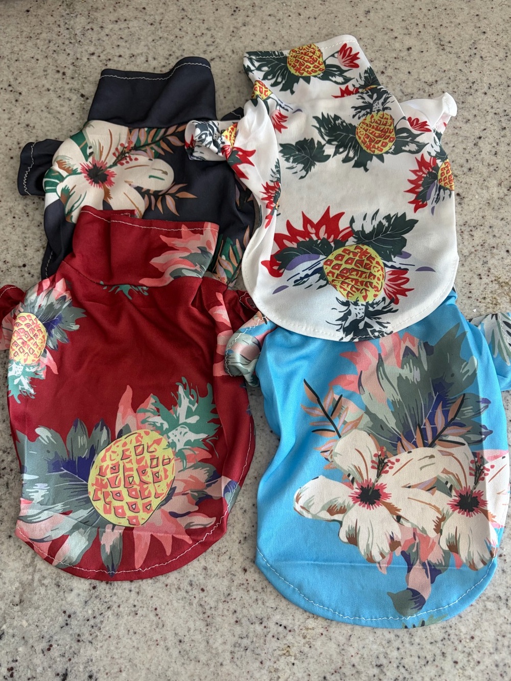 NWT Four (4) Floral Hawaiian Pineapple Dog Shirts Hawaii